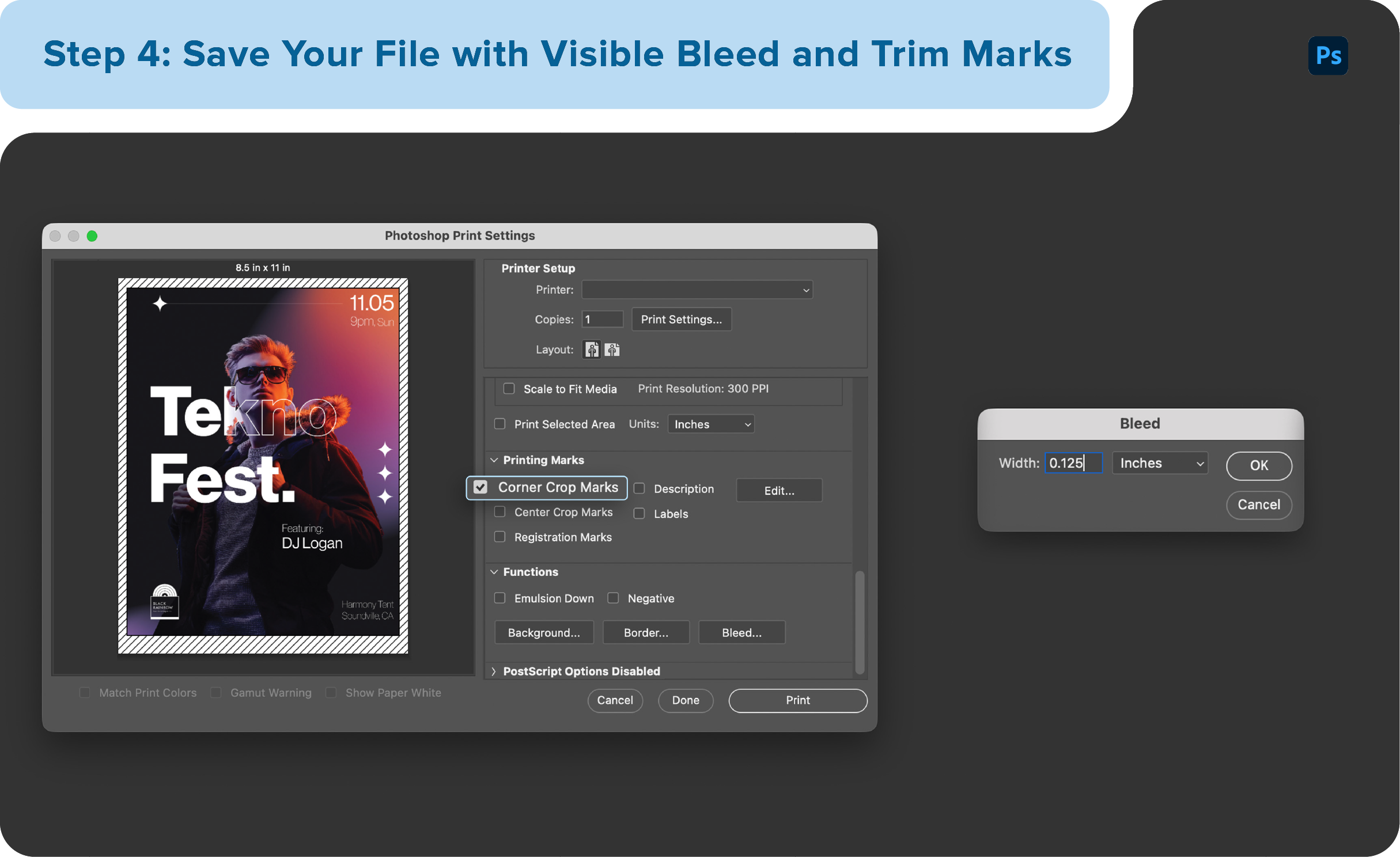 Save Your File with Visible Bleed and Trim Marks in Adobe Photoshop